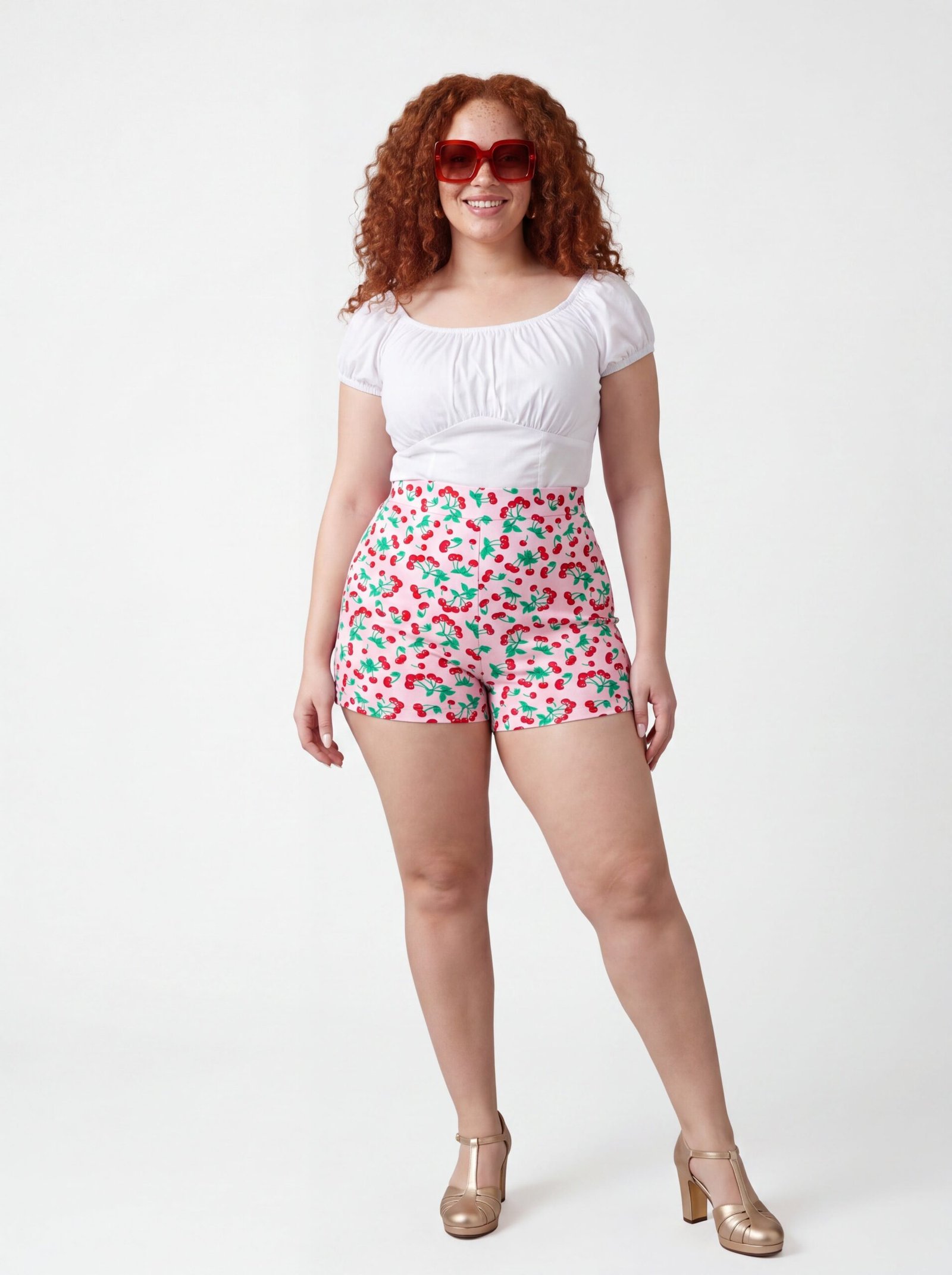 LB High Waisted Shorts in Seashell Vintage Cherries
