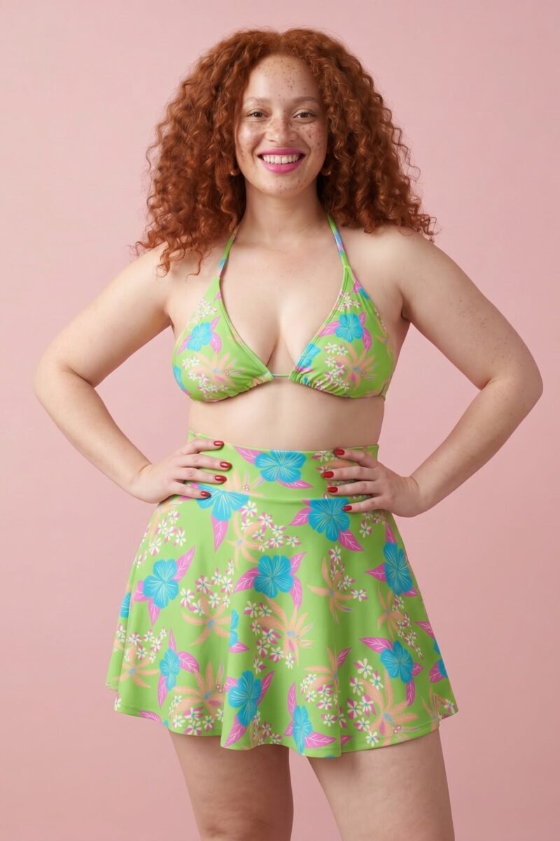 Louisa Green Tropical Hibiscus Skater Skirt Swim Coverup