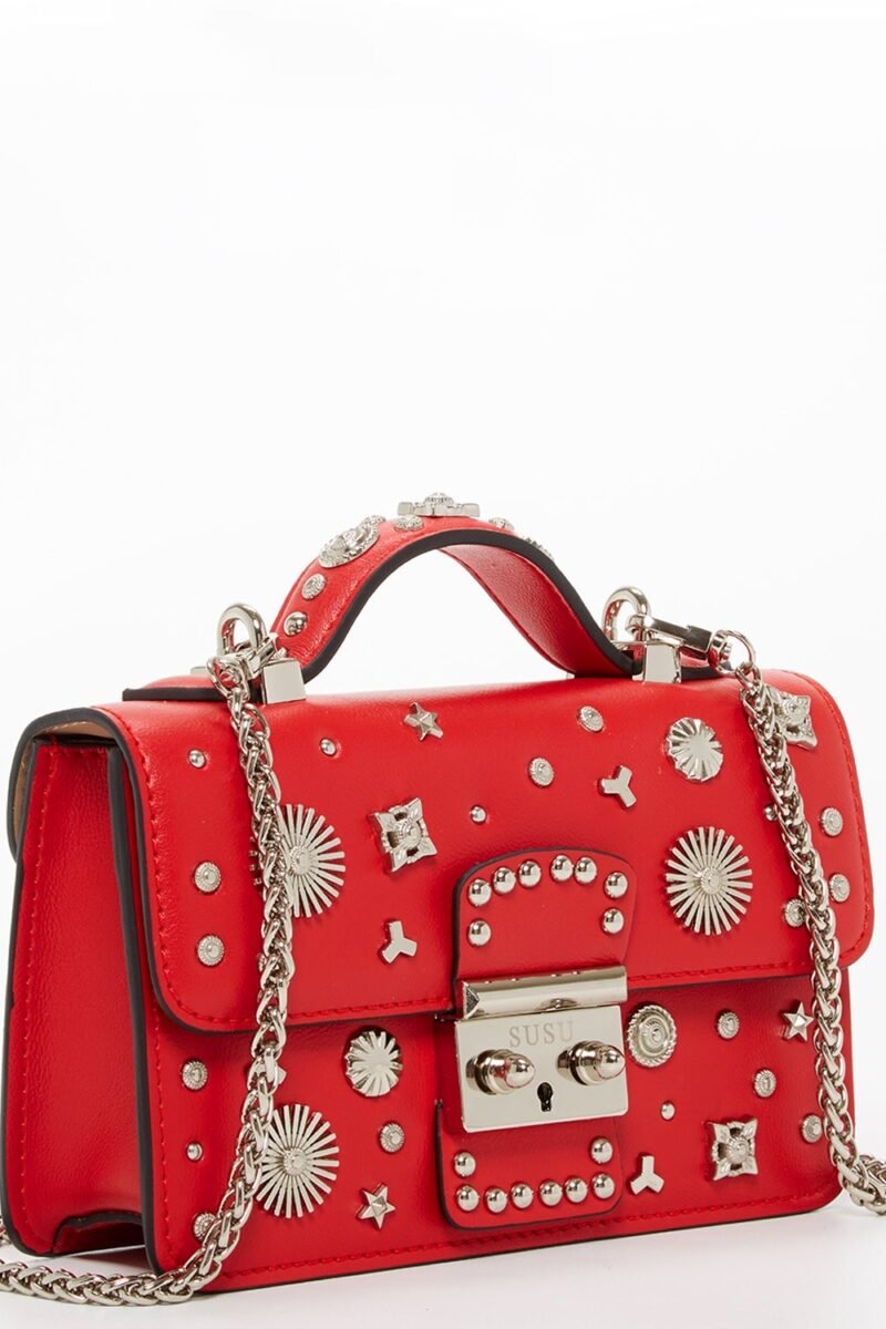 The Hollywood Studded Leather Crossbody Bag in Red