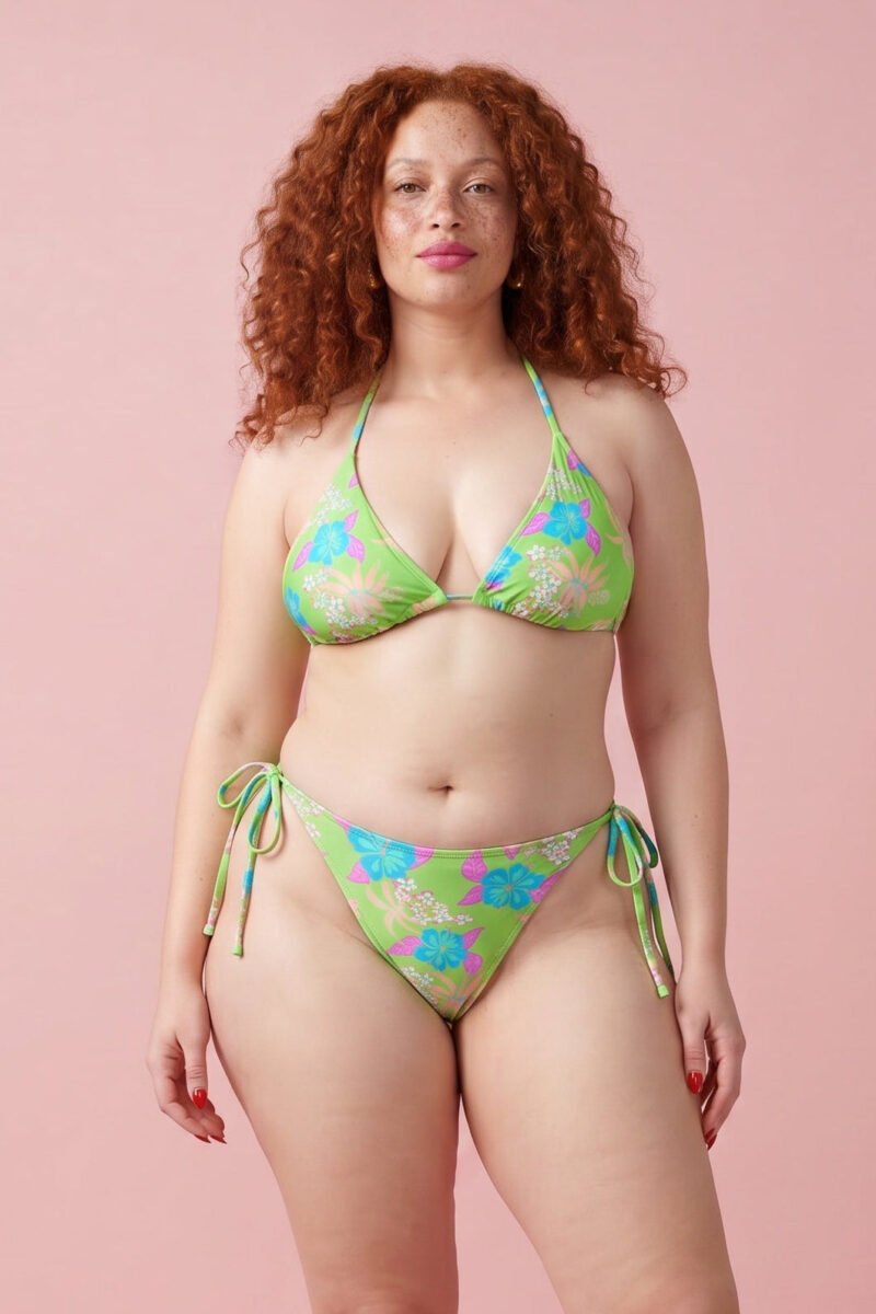 Alex Recycled String Bikini Set in Green Tropical Hibiscus