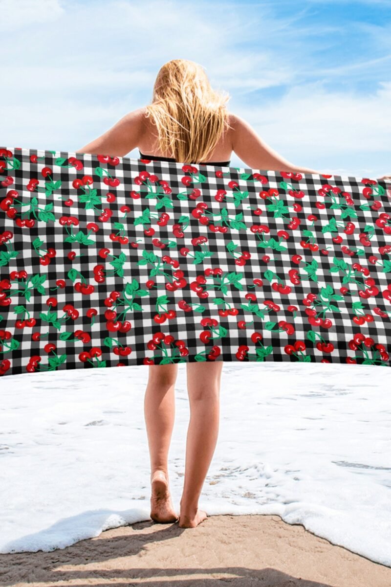 Arden Black Gingham Cherry Girl Beach & Bath Towel