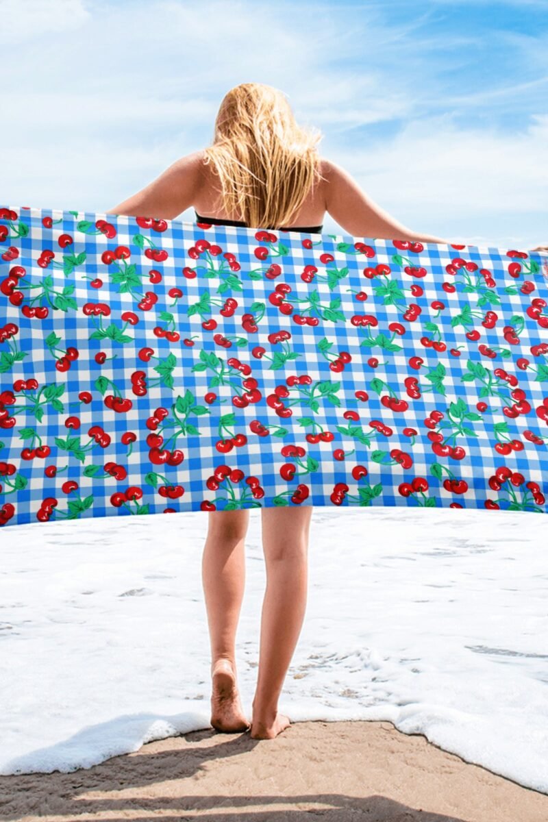 Arden Blue Gingham Cherry Girl Beach & Bath Towel