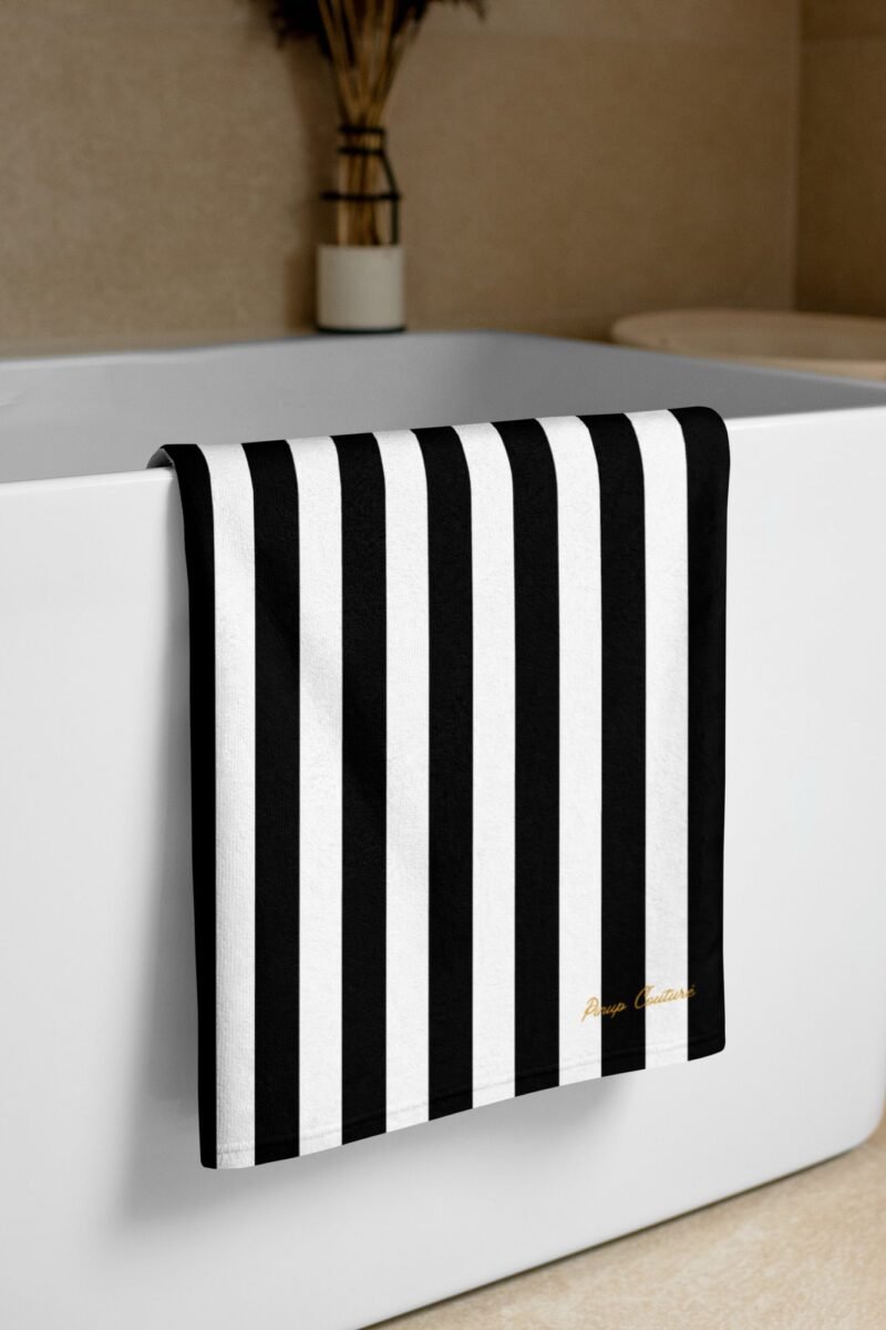 Arden Black & White Mark Stripe Beach & Bath Towel