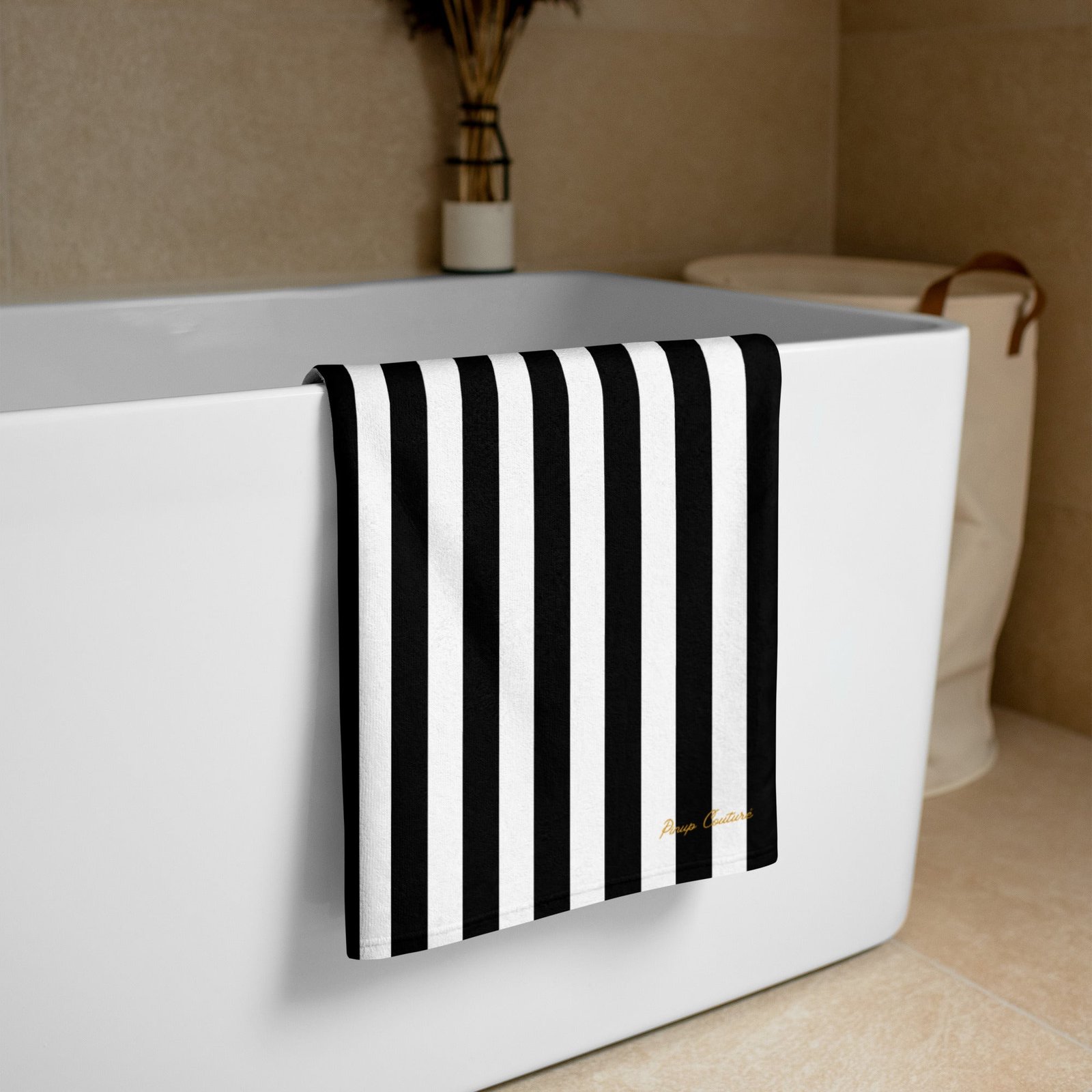 Arden Black & White Mark Stripe Beach & Bath Towel