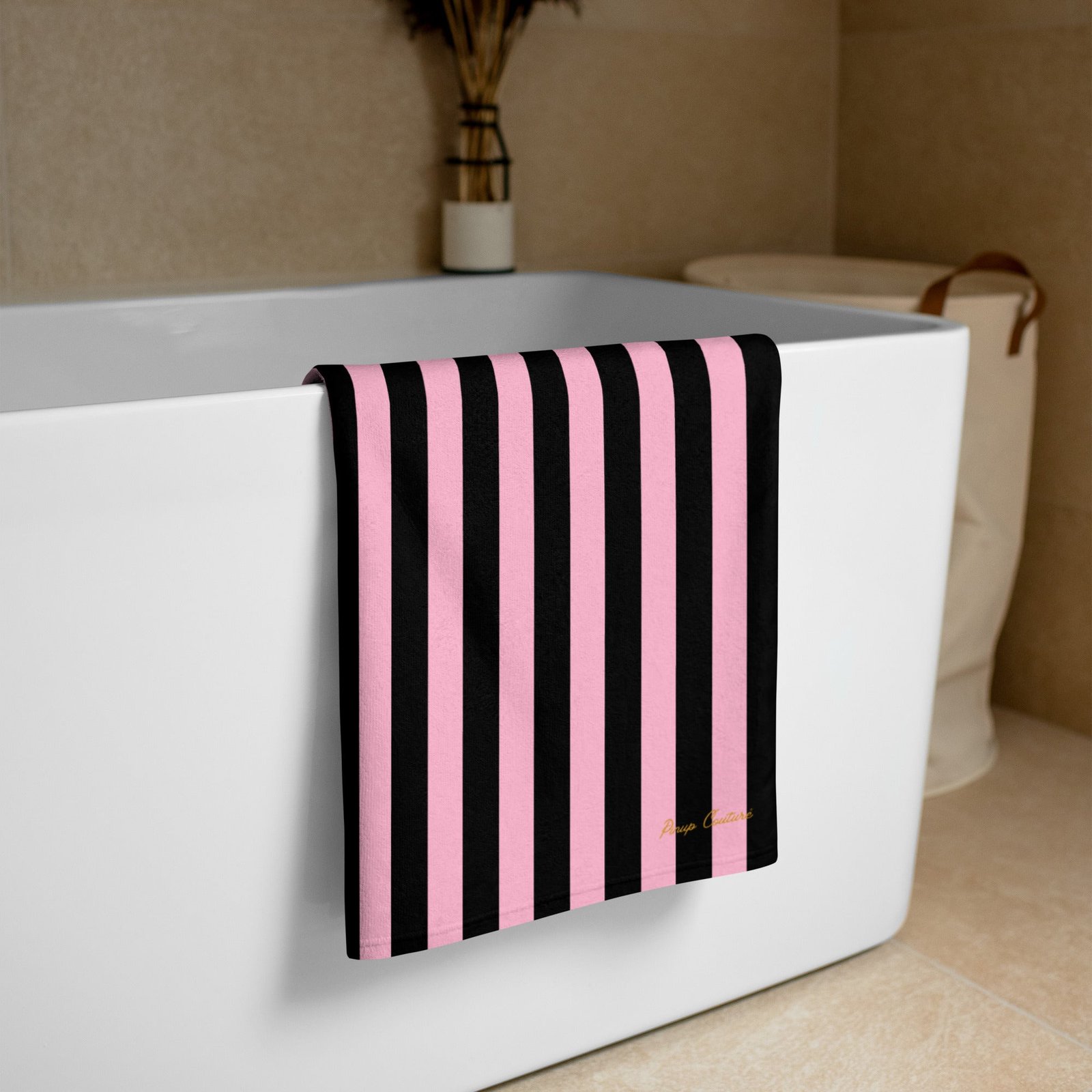 Arden Candy Cane Pink & Black Mark Stripe Beach & Bath Towel